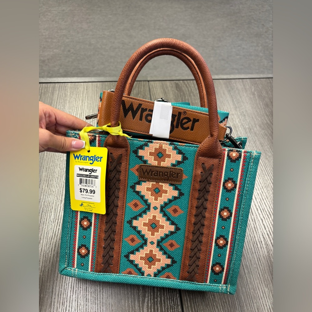 Wrangler Women's Teal and Tan Tote Bag